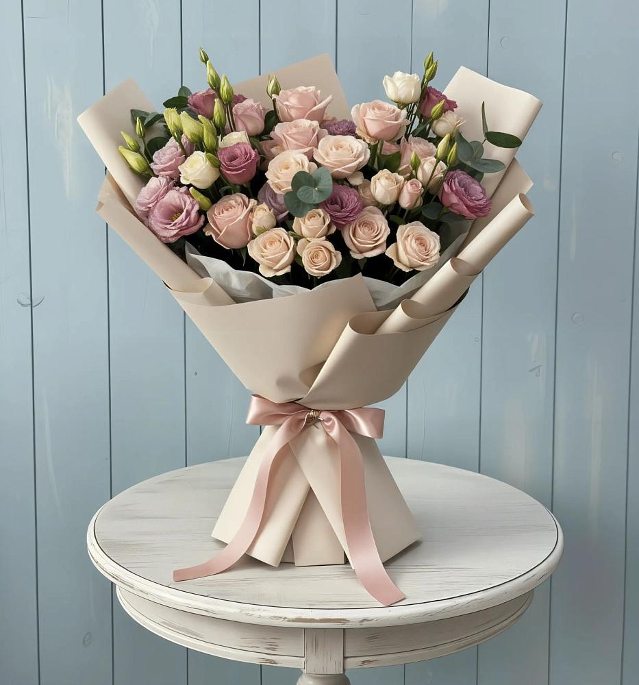 Букет цветов из: Розы и Лизиантусы в Октябрьском Красноярского края