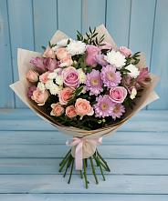 Букет цветов из:  Хризантемы, Розы и Альстромерии в Октябрьском Красноярского края