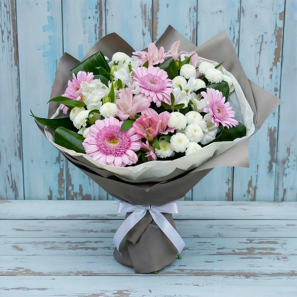 Букет цветов из: Герберы, Альстромерии и Хризантемы в Октябрьском Красноярского края